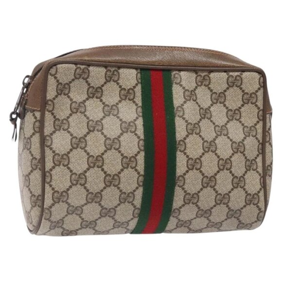 GUCCI GG Supreme Web Sherry Line Clutch Bag PVC Red Gold - Picture 1 of 16